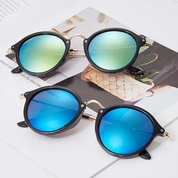 Mode klassische runde Sonnenbrille Gold Metallrahmen Brillen Designer Spiegel Sonnenbrille Männer Frauen Flash Shades l82s mit Etui