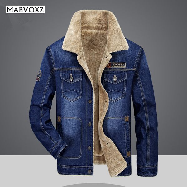 

plus velvet denim men jacket bomber fashion 2018 new winter casual brand afstactical army militar jaqueta masculina, Black;brown
