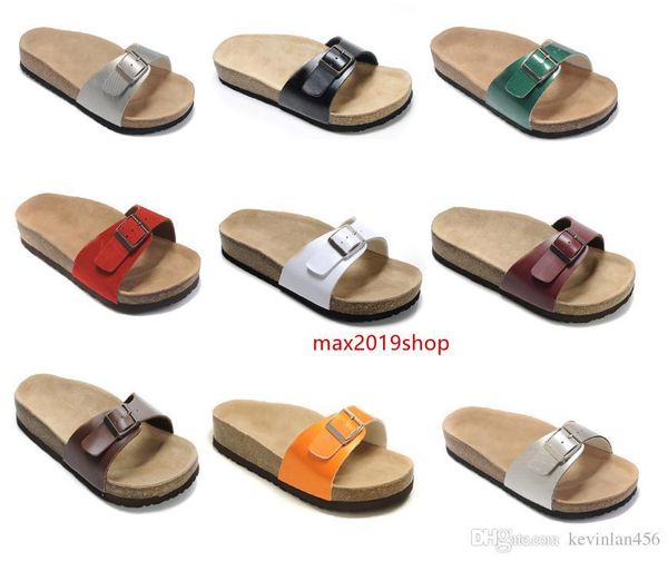 

ell genuine leather slippers mens flat sandals women shoes one buckle fashion design arizona summer beach with orignal box