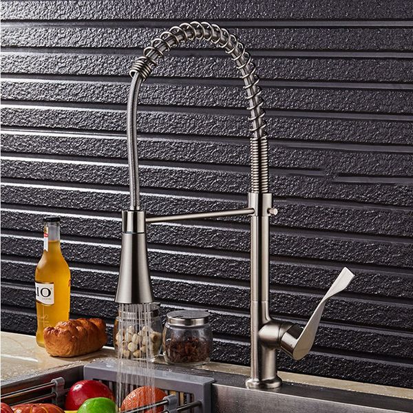 

copper american kitchen faucet spring pull double water cold and high pressure shower head sink wiredrawn faucet