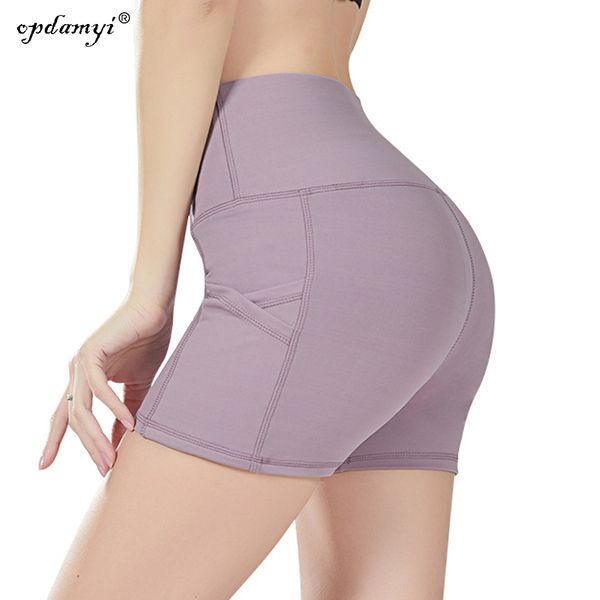 

women high waist out pocket yoga short tummy control workout running athletic non see-through flex yoga shorts hidden pocket, White;red