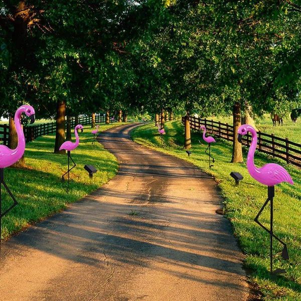 Flamingo-Rasenlampe, Gartendekoration, Solarleuchten, Solar-Hof, rosa Flamingo-Lichter, dekorativer Außenstecker – solarbetriebene rosa Flamingo-Hofornamente