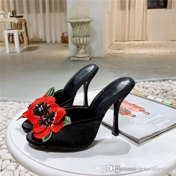 

2019 early spring in vogue, mandarin duck high heel slippers, silk sandals for women heel-height 10.5 cm, Black