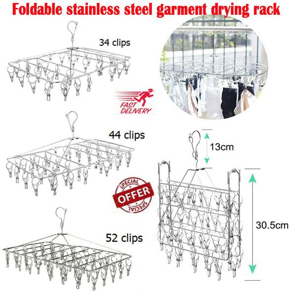 

34/44/52 Clips Stainless Steel Windproof Clothespin Laundry Hanger Sock Towel Bra Drying Rack Clothes Peg Hook Airer Dryer