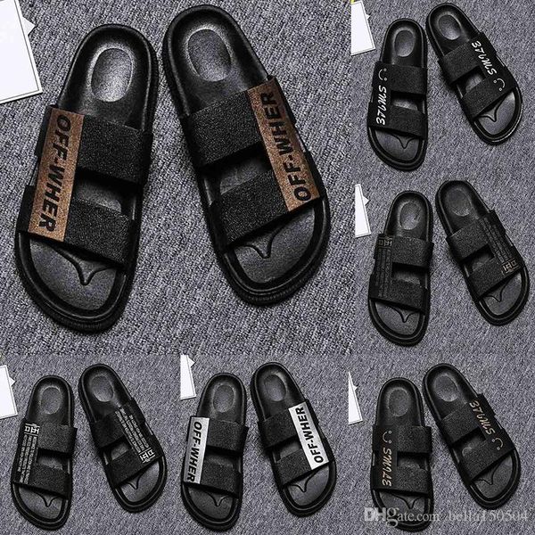 

new luxury designer sandals men's shoes flat bottom loafers and flats men's flat sandals slippers flip-flops summer beach slippers, Black