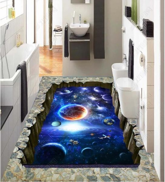 

3d pvc flooring custom p wall sticker cosmic galaxy starry sky spaceship self-adhesive floor home decor room wallpaper for walls 3 d