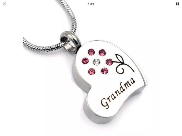 

ijd8549 grandma in my heart stainless steel cremation urn necklace for ashes of loved ones keepsake jewelry memorial pendant, Silver