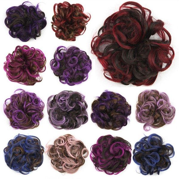 Women Tiara Satin Curly Messy Wavy Hair Bun Extension Elastic Hair