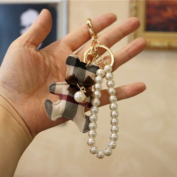 

heart keychain leather imitation pearl gold key holder metal crystal key chain keyring charm bag auto pendant gift wholesale, Silver