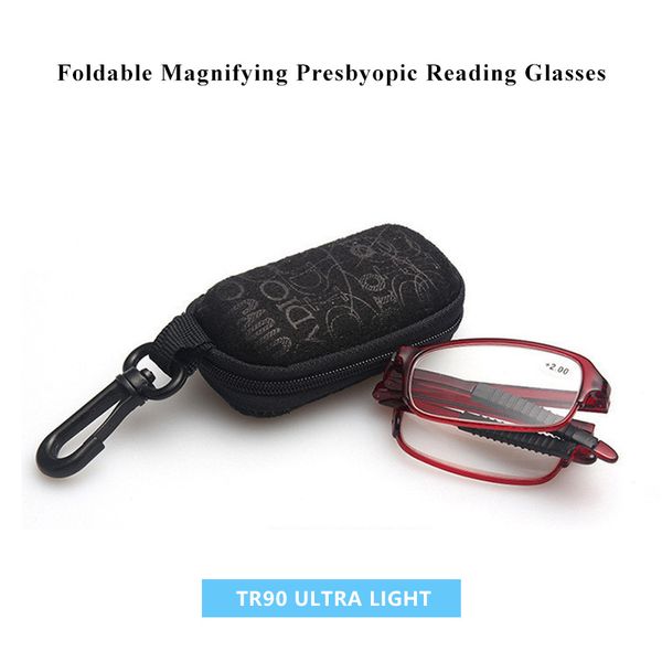 

100pcs/ lot tr90 ultra light foldable magnifying presbyopic reading glasses portable resin reading glasses with box