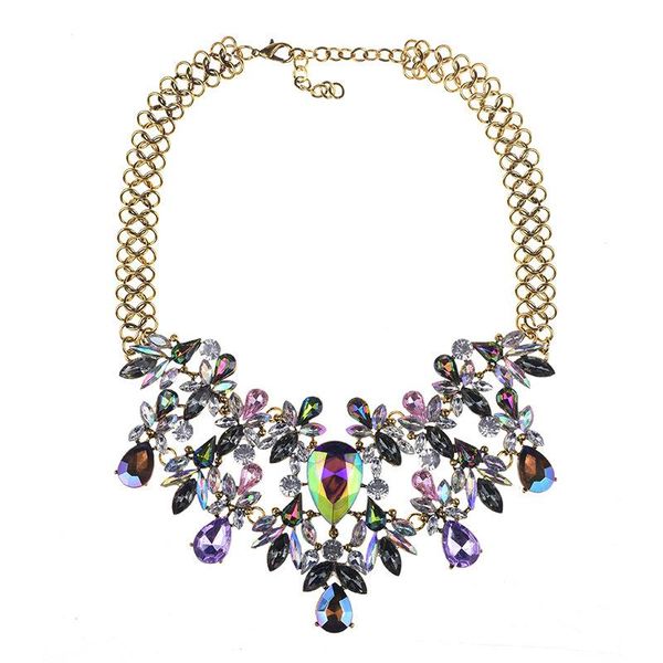 

european and american popular crystal necklace colorful flowers clavicle chain accessories new cross-border, Silver