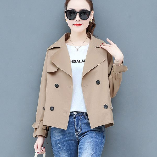 

2020 spring fashion double breasted mid-long drawstring trench coat women khaki slim cloak mujer windbreaker plus size wind coat, Tan;black