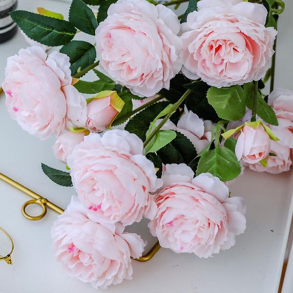 

l wedding decor holiday lifelike indoor 3 heads floral party artificial flower fake peonies garden deskdiy arrangement