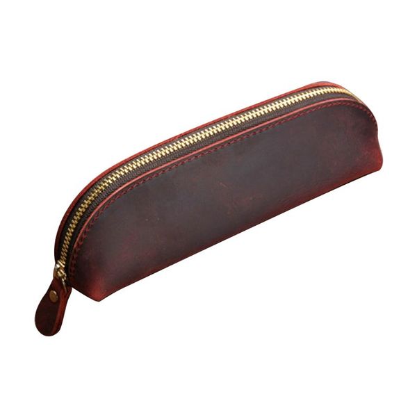 

crazy horse leather pencil bag vintage retro zipper fountain pen makeup pouch c90f