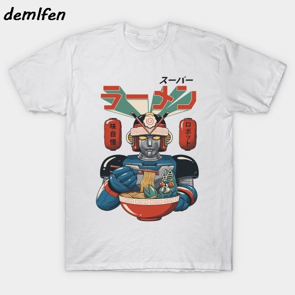 

super ramen bot t-shirt new men short sleeve o-neck shirt hip hop tees harajuku streetwear, White;black