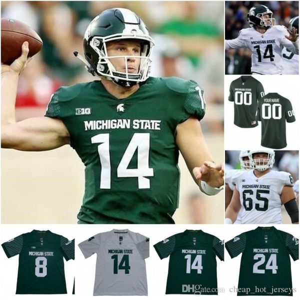 

custom michigan state spartans 2019 msu football green white any name any number #12 rocky lombardi 7 cody 3 lj scott lewerke jersey, Black;red