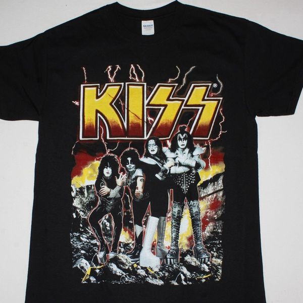 

kiss band destroyer black t shirt hard n heavy glam rock peter criss ace frehley, White;black