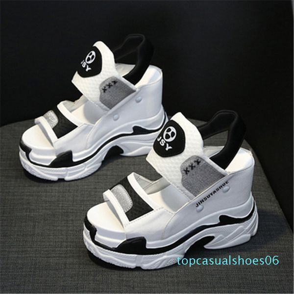 

2020 summer women chunky sandals fashion open toe wedges casual high heels platform 11.5cm height increasing ladies shoes t06, Black