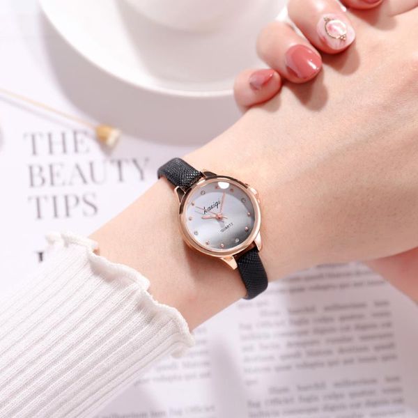 

small women watches leather strap unique fashion casual brief ladies watch quartz womens bracelet watches, Slivery;brown