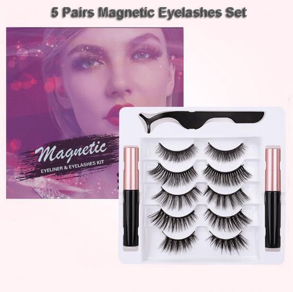 

thick magnetic eyelashes 5 pairs set natural long reusable handmade fake lashes with magnet liquid eyeliner + lashes tweezer dhl free