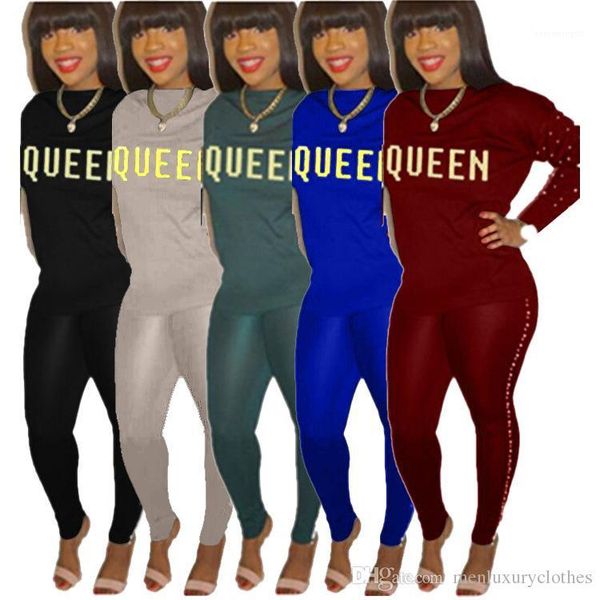 

tracksuits for women 2pcs pants clothing sets female vestidoes designer suits queen letters sequined, White