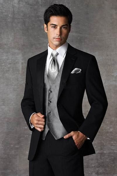 

new custom made two buttons slim fit black groom tuxedos notch lapel man groomsmen men wedding suits (jacket+pants+tie+vest) 4096, Black;gray