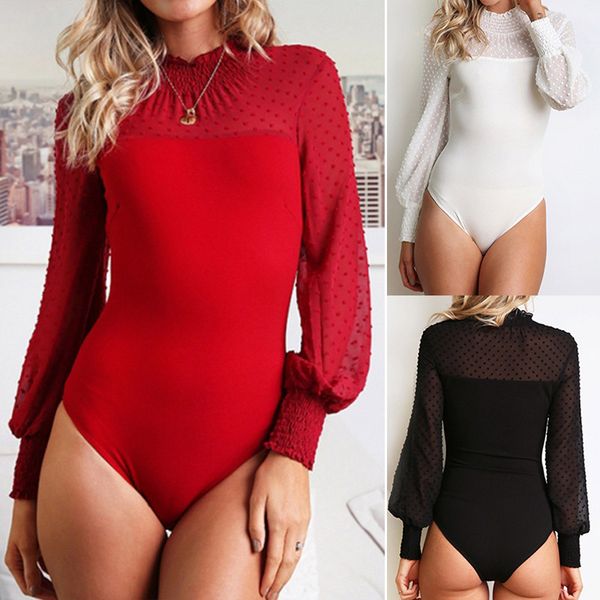 

women slim fit jumpsuit long sleeves mesh see-through casual playsuit for spring h9, Black;white