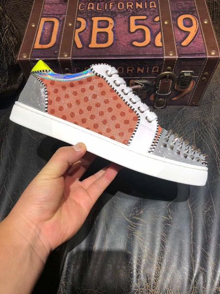 

famous new men luxury designer red bottom shoes ac vieira spikes orlato sneaker for women spikes mesh breathable casual shoes with box 35-46, Black