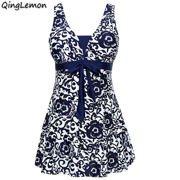 

qinglemon -4xl plus size one piece swimsuit skirt push up swimwear women dress bathing suit large size swim suit for women, White;black