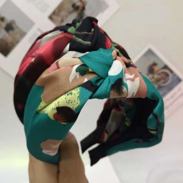 

fashion headband wide brimmed middle knot hairs bands for women flower printing hairpin 5 colors, Silver