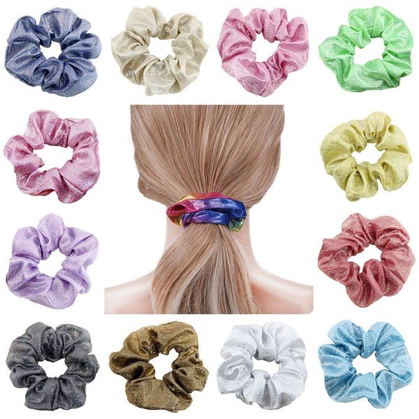 

12 color women girls metal rainbow elastic ring hair ties accessories bronzing hairbands rubber band scrunchies ponytail holder, Slivery;white