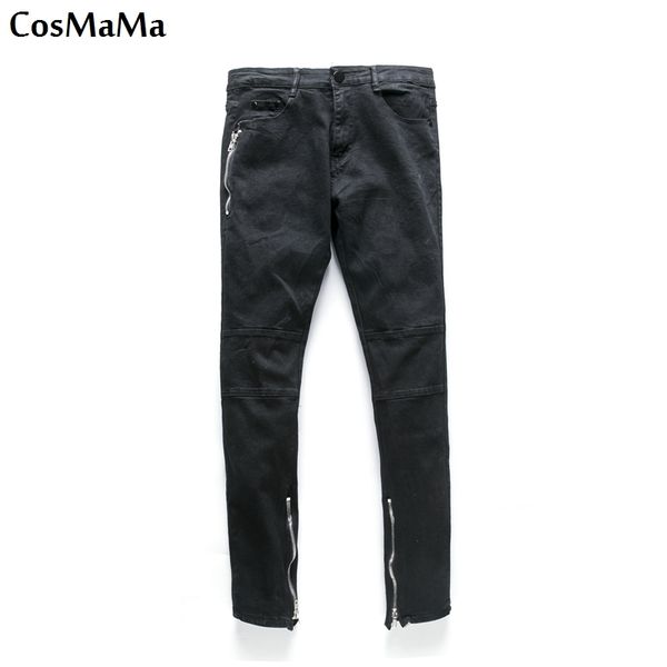 

2018 new arrival cosmama brand factory designer slim fit summer fashion mans skinny jeans with ankle knee and side zipper black, Blue