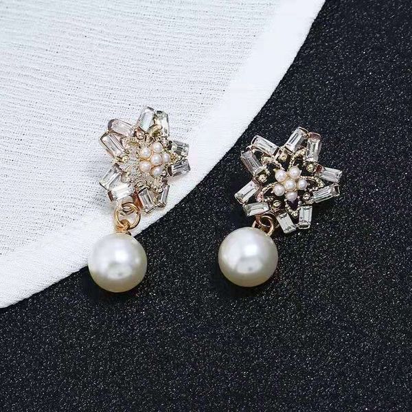 

wholesale-l flower earrings white pearl dangler for women korean style 18k gold plated ear jewelry hipping, Silver