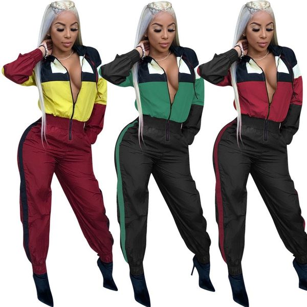 

2018 women color patchwork hooded jumpsuit zipper long sleeve loose romper casual streetwear palysuit women tracksuit, Black;white