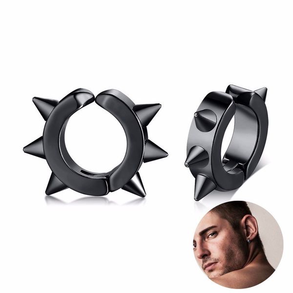 

stainless steel rivet spike black men hoop earrings for mens rivet clip ear vintage male jewelry, Golden;silver