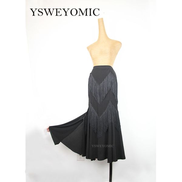 

2020 new flamenco dance costume skirt soft ladies ballroom dance dresses black tassels long skirt ballroom for women m13, Black;red