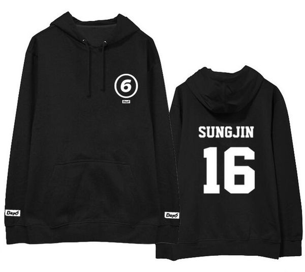 

new korean fashion kpop fleece hoodies pullovers k- day6 fans supportive member name printing zipper sweatshirt harajuku, Black