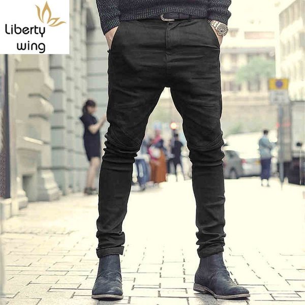 

spring 2020 stretch jeans men fashion slim fit pencil high street black biker cargo pants casual zipper denim trousers, Blue