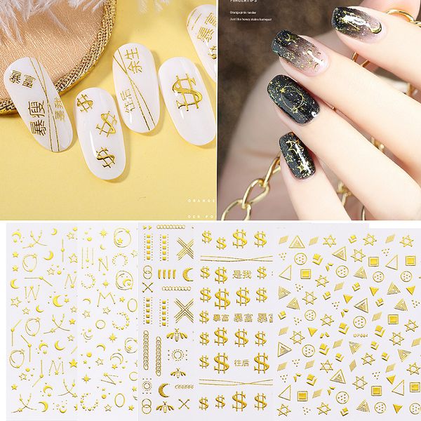 

3d nail art sticker new waterproof decal transfer sticker mix design glue flower gold stripe wave manicure diy uv gel deco, Black