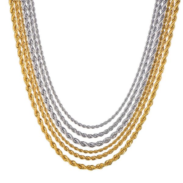 

hip hop gold 316l stainless steel necklace men rope chain twisted necklaces for women men jewelry, Silver