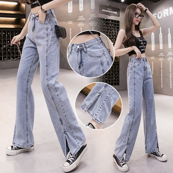 

women's jeans 2020 summer korean version of the new trousers, ends, loose jeans, straight-legged wide-leg pants, Blue