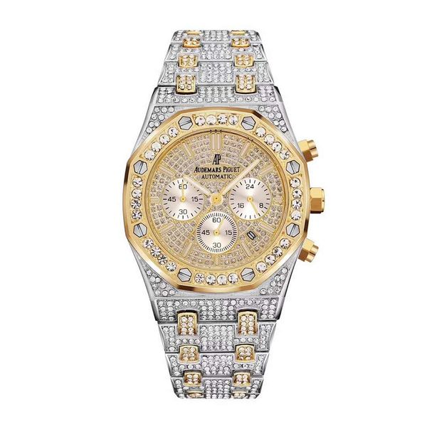 

full diamond watch all subdial work mens luxury watches iced out men quartz chronograph royal oak women wristwatch hip hop clock