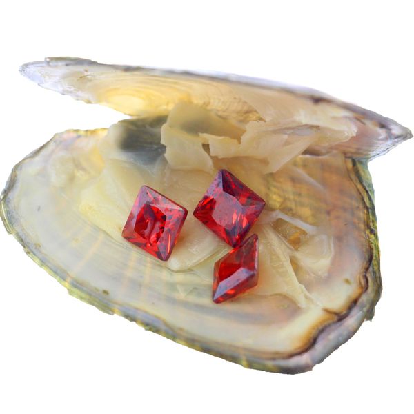 

red garnet triplets square gemstone 8mm multicolor cubic zircon vacuum packed salt water freshwater live oysters opening show, Black