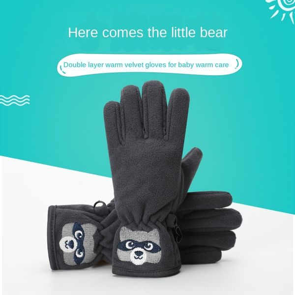 

2020 cartoon bear winter embroidery flannel rubber particles anti-skid outdoor warm gloves and gloves warm windproof cute pattern, White