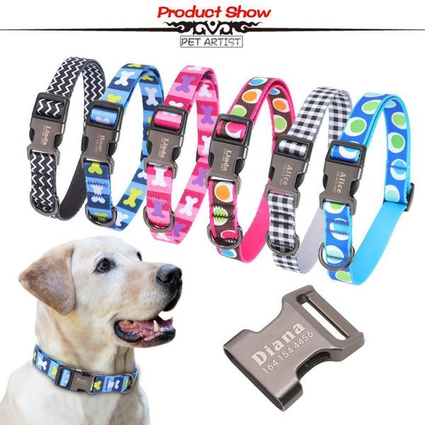 

dog collar personalized nylon pet tag custom puppy cat nameplate id collars adjustable for medium large dogs engraved