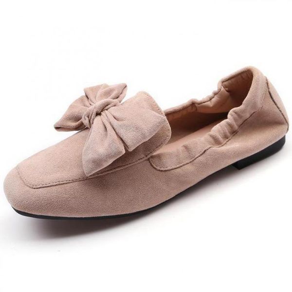 

women moccasins suede bow flat shoes ladies slip on loafers square toe butterfly-knot ballet flats comfortable ballerina shoes, Black