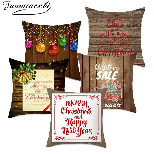 

fuwatacchi christmas day snow cushion covers wooden color home decorative pillow cover for sofa decoration throw pillows cases