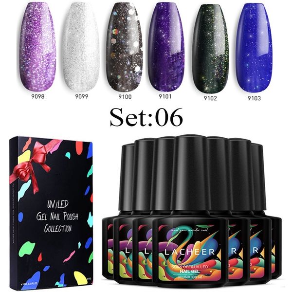 

lacheer 6pcs/lot nail gel polish sets soak off uv/led gel lacquer glitter nail art design long lasting hybrid varnish kits, Red;pink