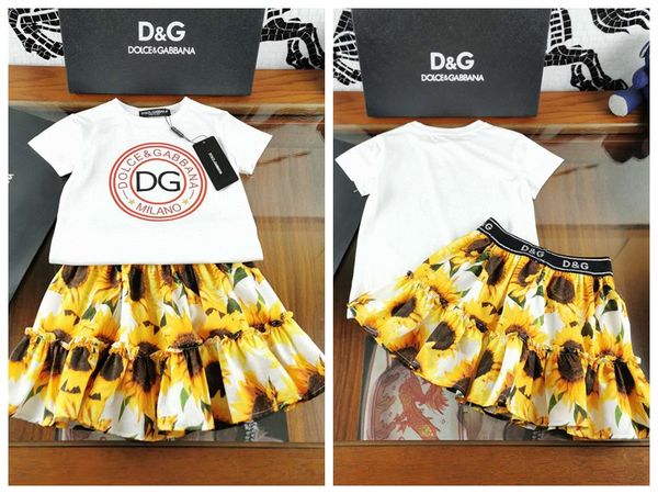 

baby girl brand clothes white summer set kid clothes summer short tshirt+dress kid clothes wholesale 2020 new designer set for girl