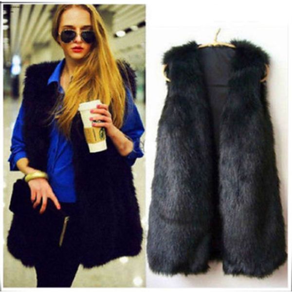 

fashion ladies faux fur black sleeveless vest waistcoat gilet wrap jacket 2019 coat outwear womens fleece vests plus size s-3xl